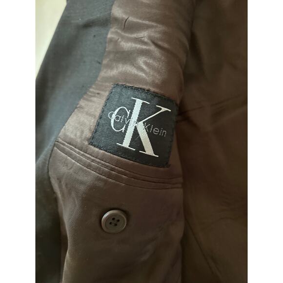 Calvin Klein Men's Size 40L Suit Coat 3 Buttons 100% Wool Dark Brown Lined - Picture 2 of 3